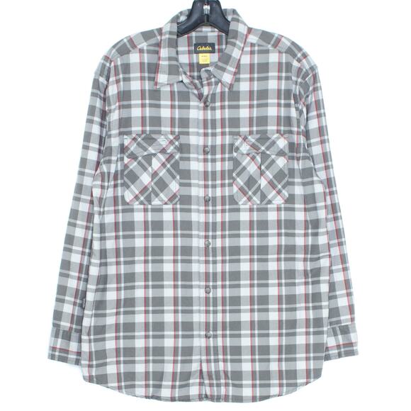 Cabelas Mens Shirt Flannel Classic Fit Western Rustic Button Plaid Gray Medium - Picture 1 of 2